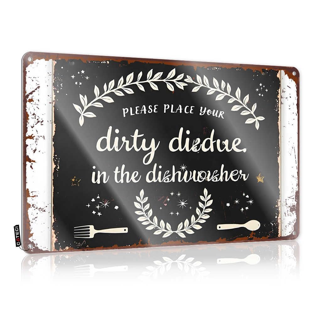 Fzfn Men's Colour Nostalgic Posters Rustic Wall Poster, Decor Funny Quote Design For Checkout Garage | Nice Anti-Rust Metal Please Place Your Dirty Dishes In The Dishwasher(20X30cm)