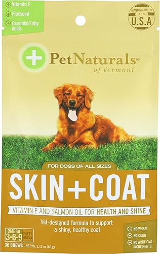 Pet Naturals of Vermont 3 Pack de piel  abrigo para perros suplemento de salud para piel y abrigo 30 masticables por paquete