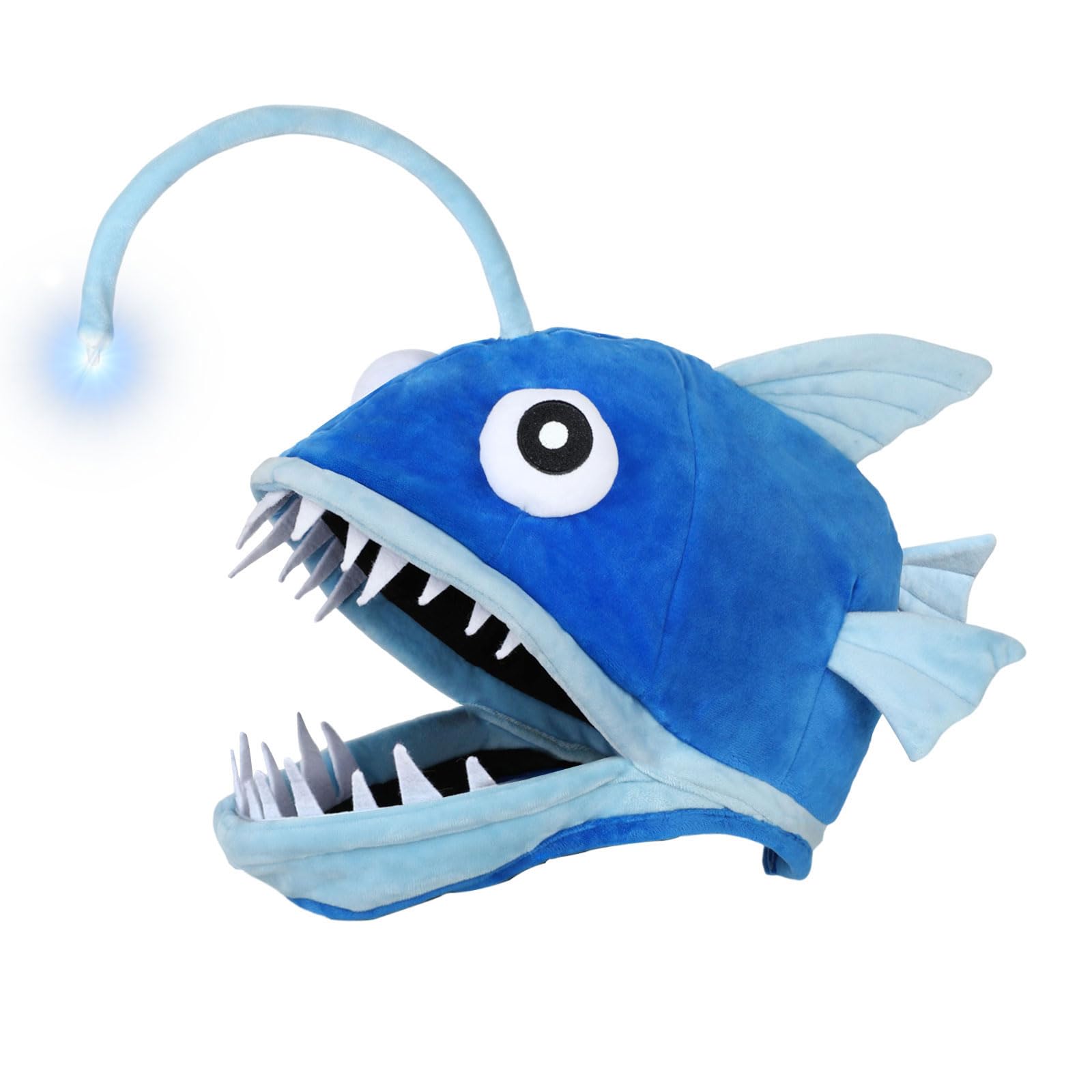 Tanganan Lantern Fish Hat Costume Novelty Luminous Halloween Hats Carnival Costume Party Animal Head Cap Lantern Fish Head Cover for Adult Kids (Blue Kids) โ image 1