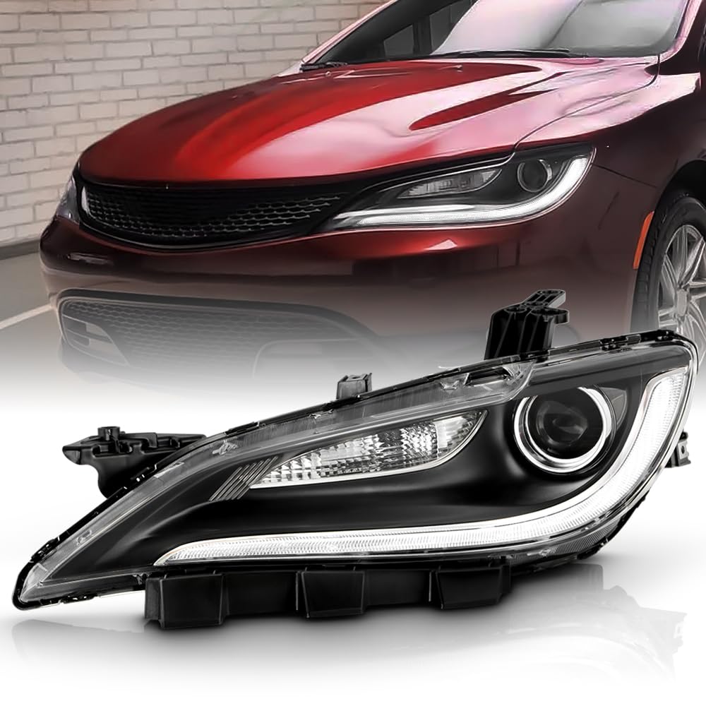 KEEKPO - For 2015-2017 Chrysler 200 Black Trim Halogen w/LED DRL Projector Headlight Headlamp Replacement Driver Side