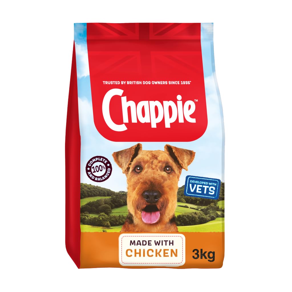 Chappie Adult Dry Dog Food, Chicken and Whole Grain Cereal, 3kg