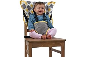 The Original Easy Seat Portable Baby Travel Chair Accessory with Safety Harness (Charcoal w/Yellow)
