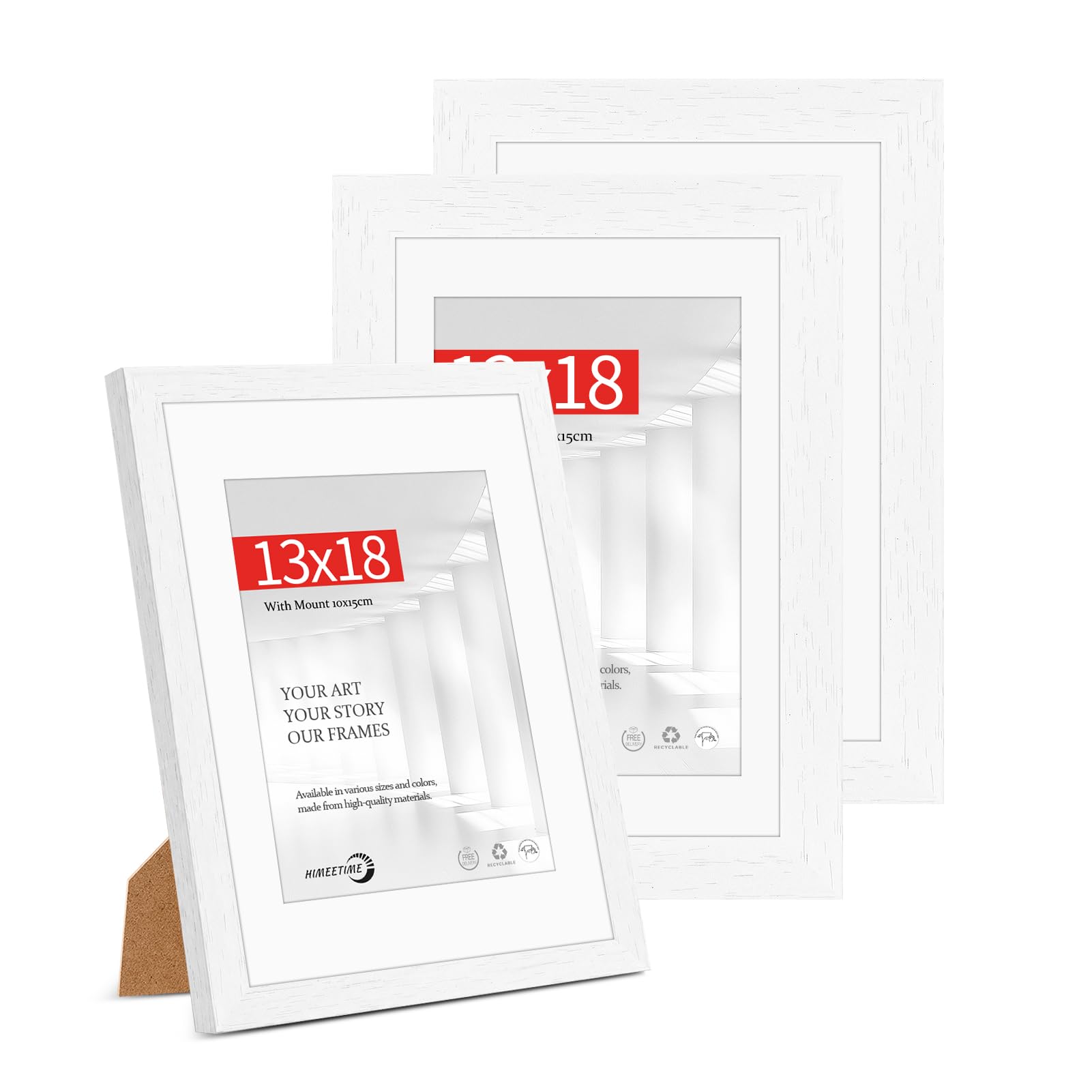 HIMEETIME® 3x Photo Frame 13x18. White Wood Picture Frame 5x7 inches with HD Perspex and Stand for Tabletop or Wall Hanging