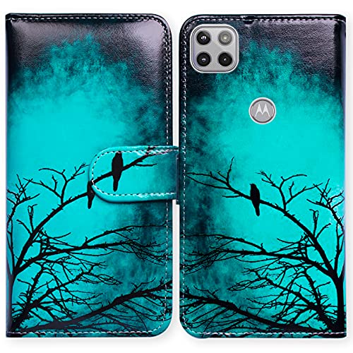 Bcov Motorola One 5G Ace Leather Flip Case, Black Bird Pattern, Wallet Cover with Card Slots, Magnetic Lock & Kickstand
