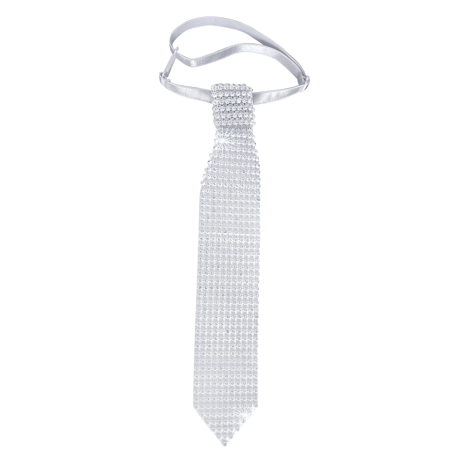 Fftto Unisex Kids White Rhinestone Necktie - Kids Men And Women's Shine Sparkle Sequin Tie Great For Weddings,Halloween Cosplay Show Adjustable Tie, Medium