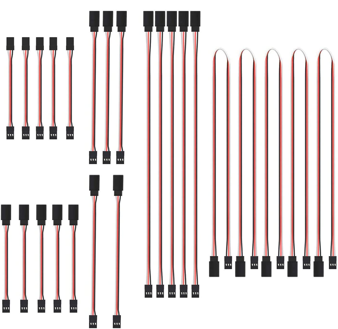 RUNCCI-YUN 25 pcs JR Style Servo Extension CableServo Cables,Male to Female JR Plug, RC Servo Extension Lead Wire,(19.7'', 11.8'', 5.9'', 3.9'') Servo Harness,JR for Remote Control Aircraft