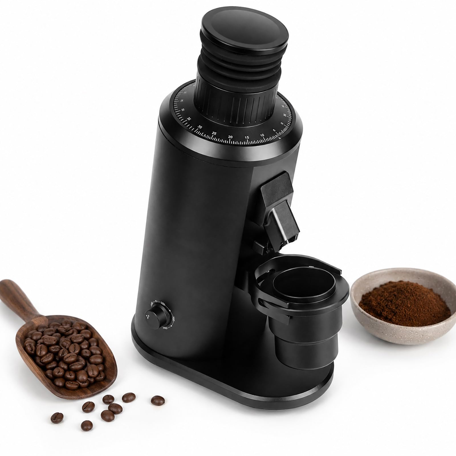 vnmudzeo Commercial Espresso Coffee Grinder - 80mm Stainless Steel Flat Burrs, 800-1600 RPM Adjustable Speed, 70g Single Dose Hopper and 58mm Portafilter Holder Black