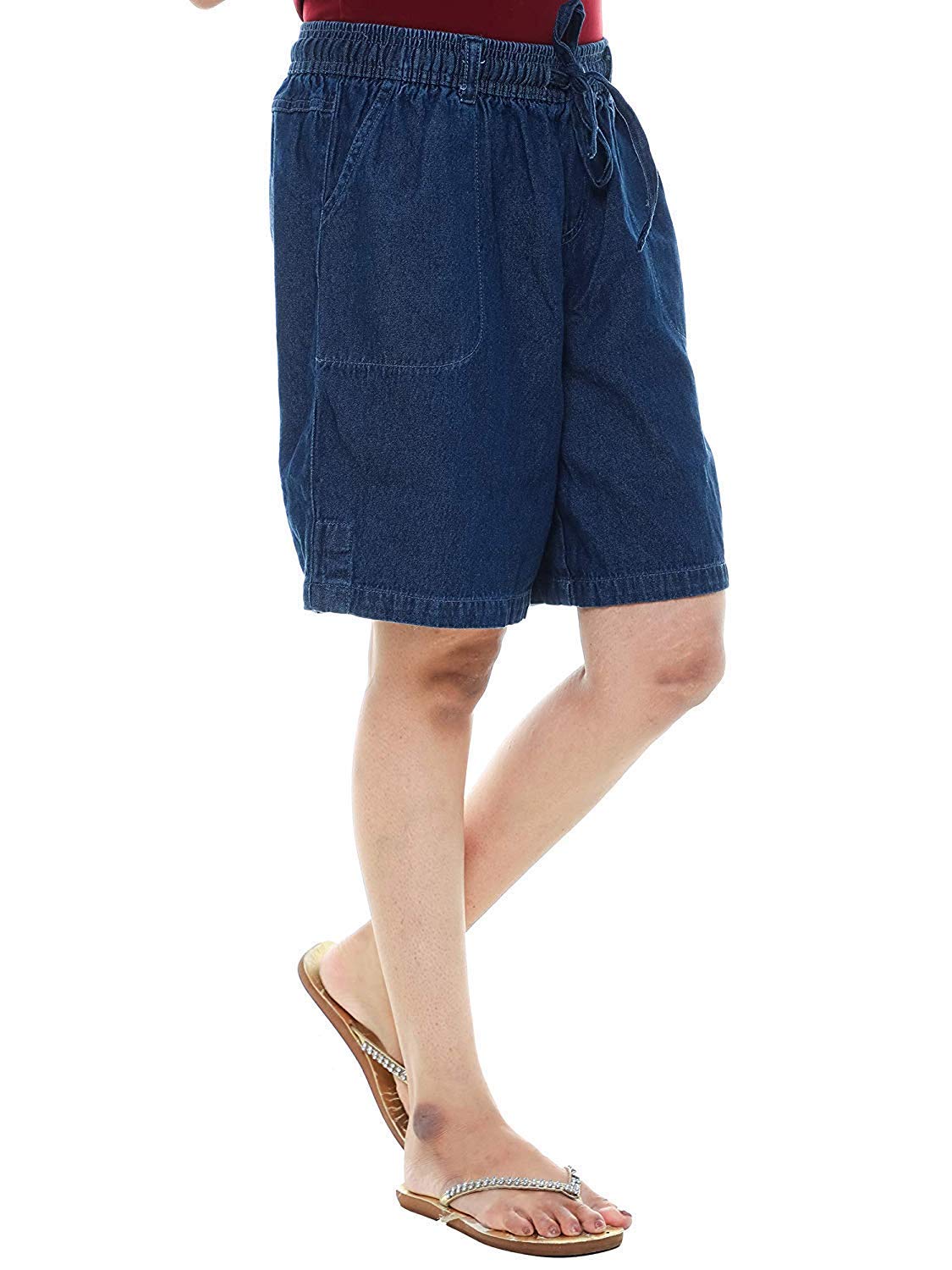 Women's Solid Denim Blue Shorts-image-42