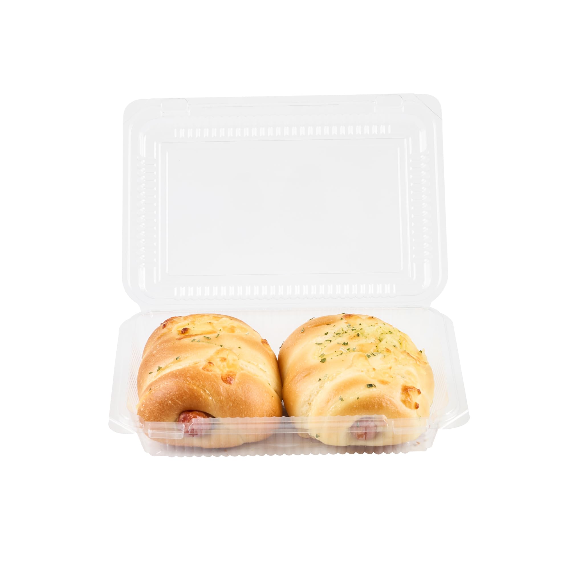 Restaurantware Thermo Tek - Contenedores de alimentos de 7.5 x 5.24 x 1.7 pulgadas, 100 recipientes rectangulares de concha - Contenedores de plástico transparente duraderos, resistentes, para