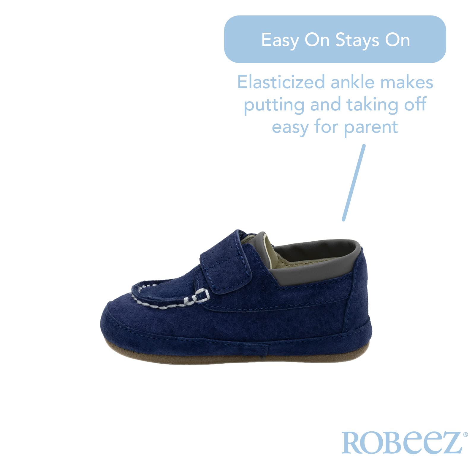 Robeez First Kicks Baby Boy and Unisex Shoes and Sandals for Infant/Toddlers, Boden Navy Nubuck, 9-12 Months