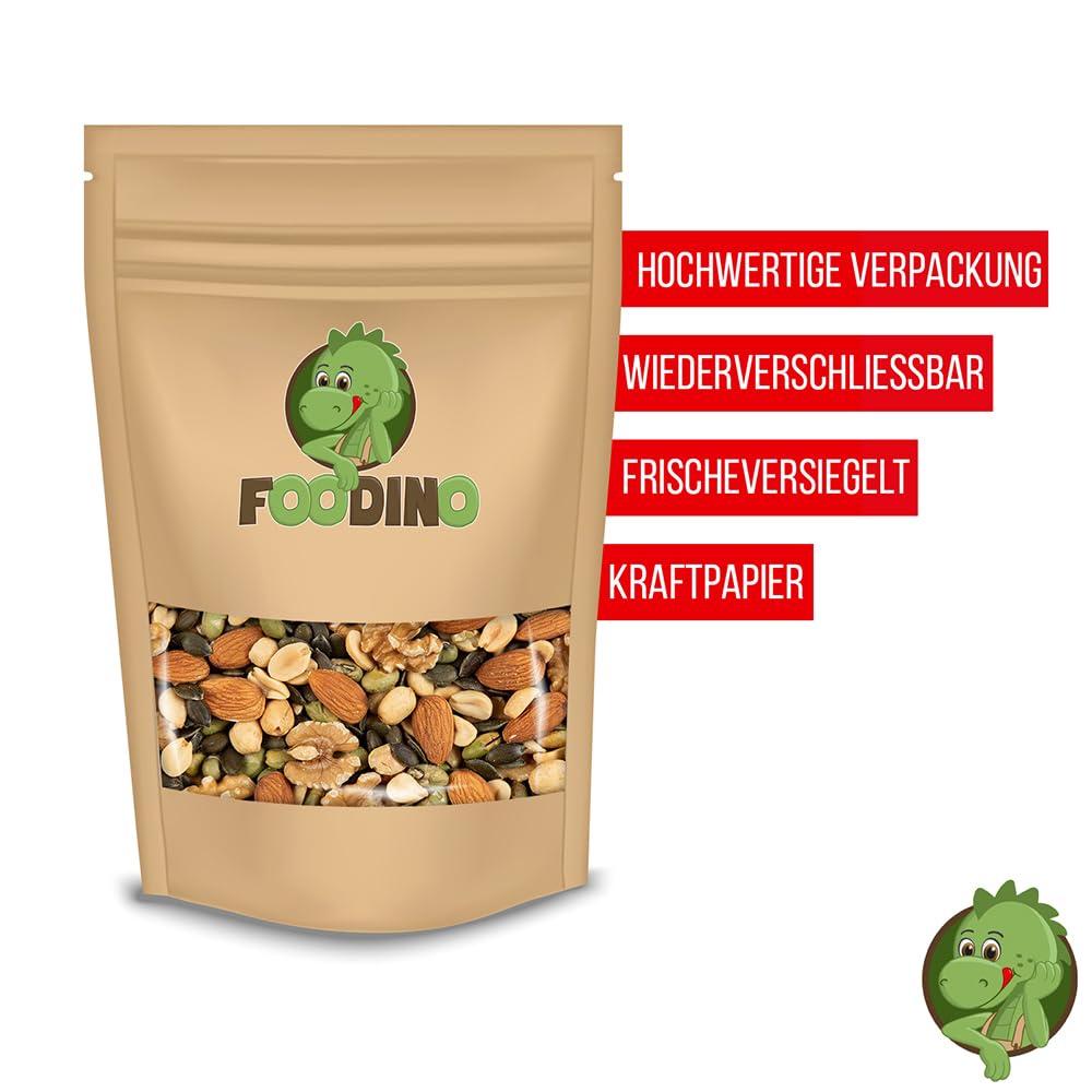 Protein Nussmischung 1kg - High Protein Nuss Mix - aus 5 Sorten Nüssen, Bohnen und Kernen - Mandeln, Walnuss, Erdnuss, Kürbiskerne, Edamame - Proteinreicher Fitness Snack - Foodino (1kg-5kg) (5 kg)