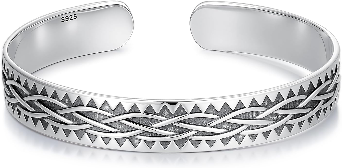 POIUY Christmas gifts for Women Inspirational Bracelet S925 Sterling Silver Celtic Strength Mantra Cuff Bracelet Anniversary Birthday Graduation Jewelry Gift for Women Men