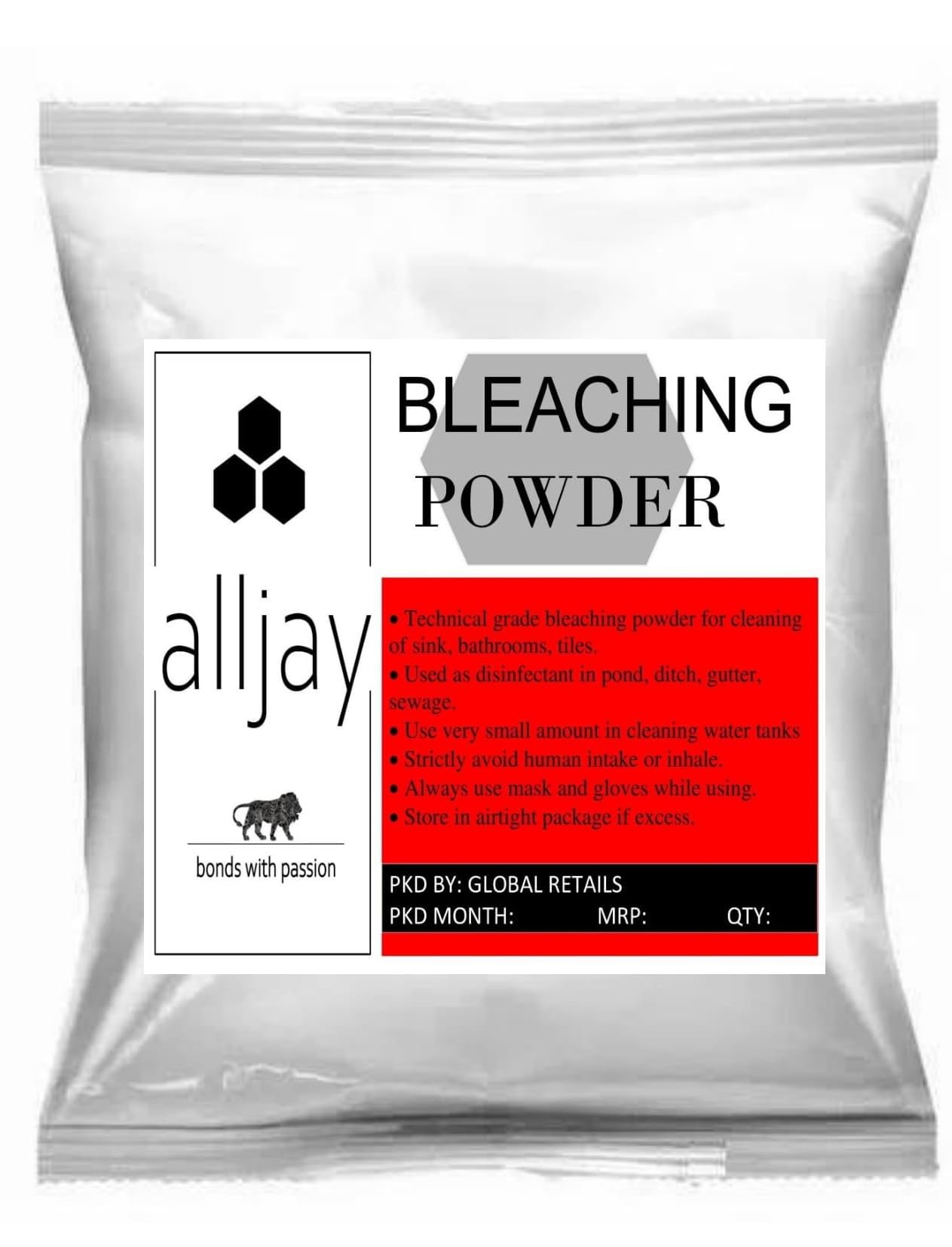 alljay bleaching powder toilet & tech grade clean (1Kg) generic pack