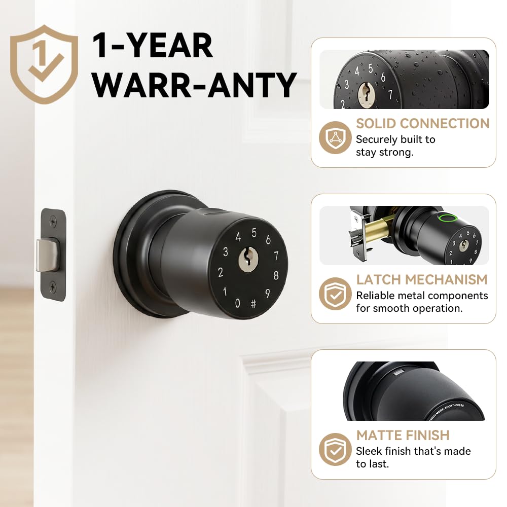 Smart Fingerprint Door Knob - Keypad & App Control -8