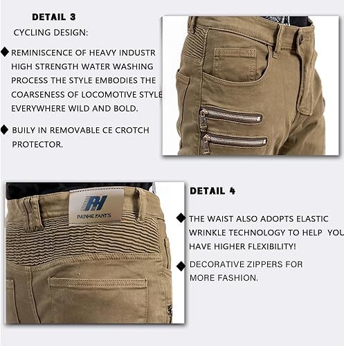 Miniatura 4 de LOMENG Pantalones de equitación para motocicleta, Motocross, Ciclismo, Jeans de seguridad CE Rodilla Cadera extraíble blindado todas las estaciones