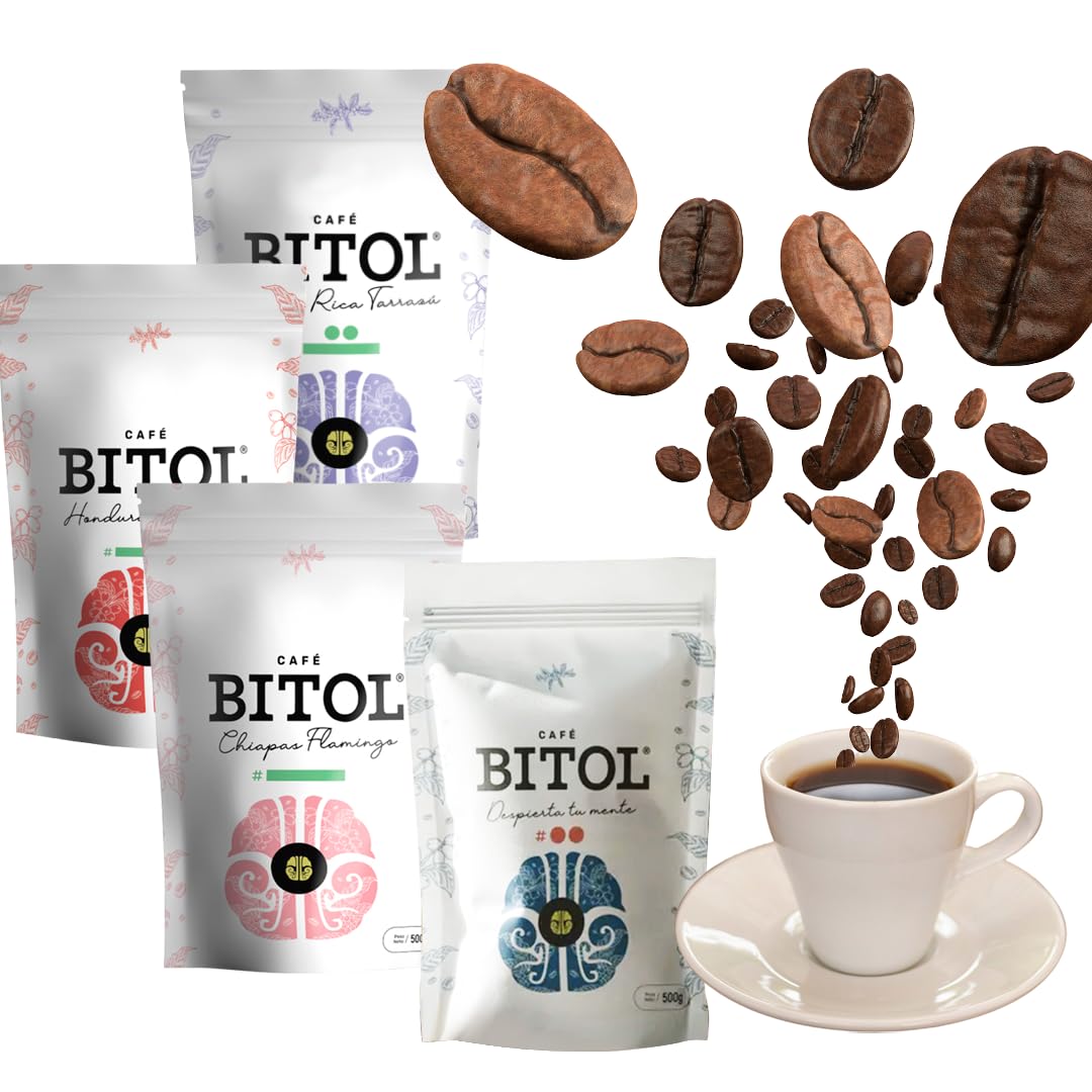Cafés Bitol Pack 4 Cafe Mesoamérica 500 gr c/u | Costa Rica Tarrazú, Marcala Honduras, Flamingo Chiapas y Guatemala Antigua | Notas de Cítricos, Frutas, Caramelo y Cacao