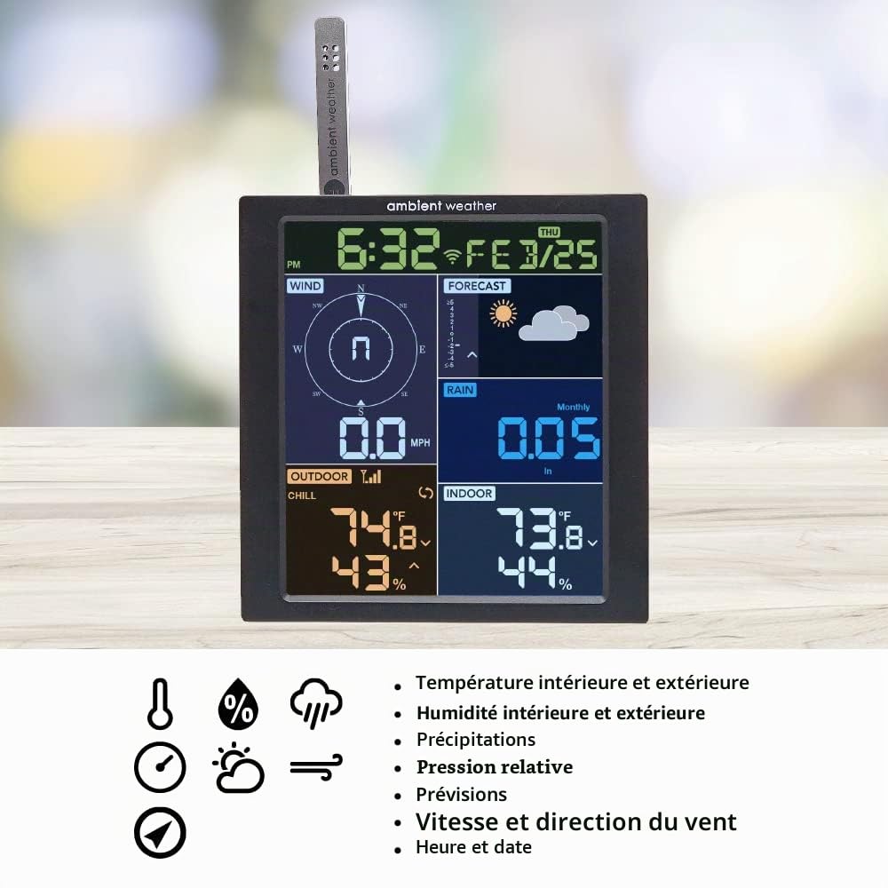 Ambient Weather WS-1965 Station météo WiFi avec surveillance à distance et accès au réseau Ambient Weather
