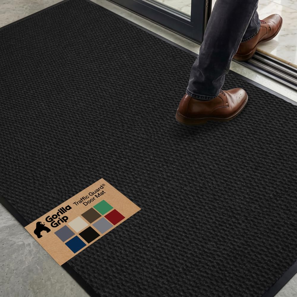 GORILLA GRIP Traffic Guard Indoor Outdoor Heavy Duty Door Mat, 72x48 Black