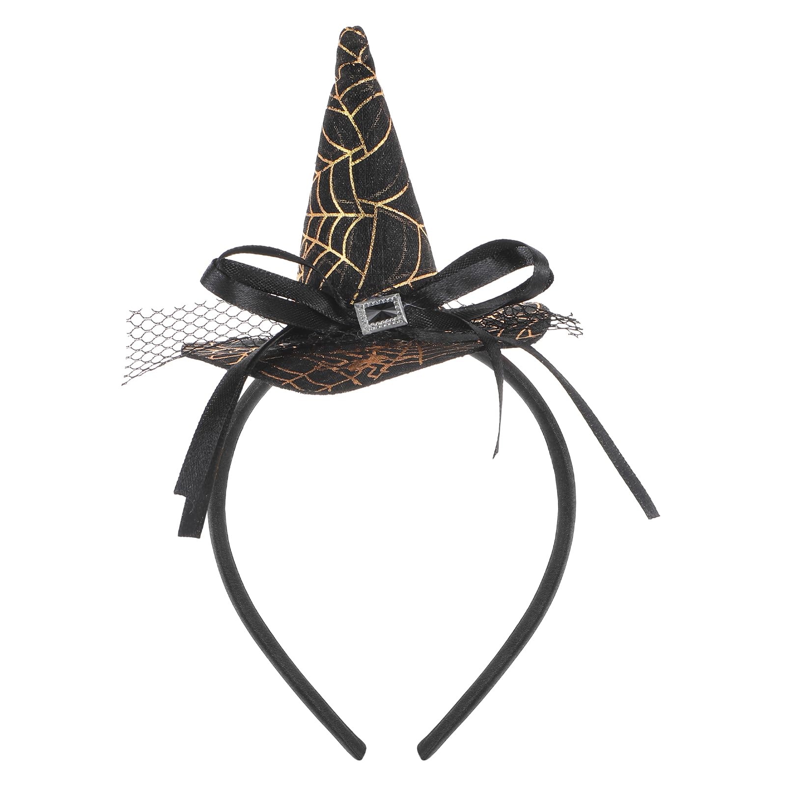 GEEHUA Halloween Witch Hat Headband, Witch Wizard Spiderweb Hair Hoop Black Lace Bow Hairband for Women Halloween Costume Dress up Cosplay Makeup Party Decoration(Black)