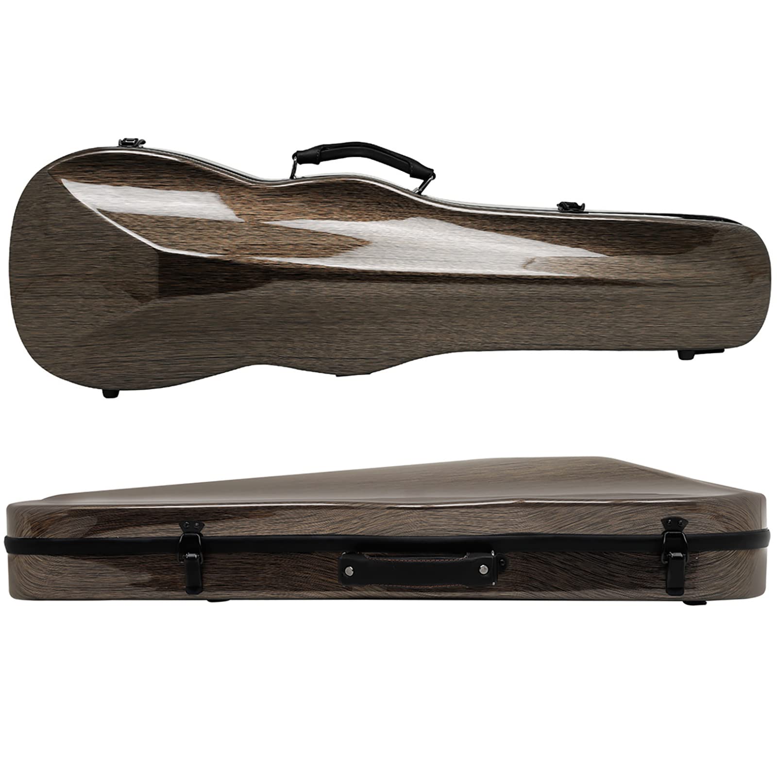 Custodia per violino 4/4 in fibra di carbonio, super leggera, triangolare, con igrometro, portatile, grigio argento spazzolato