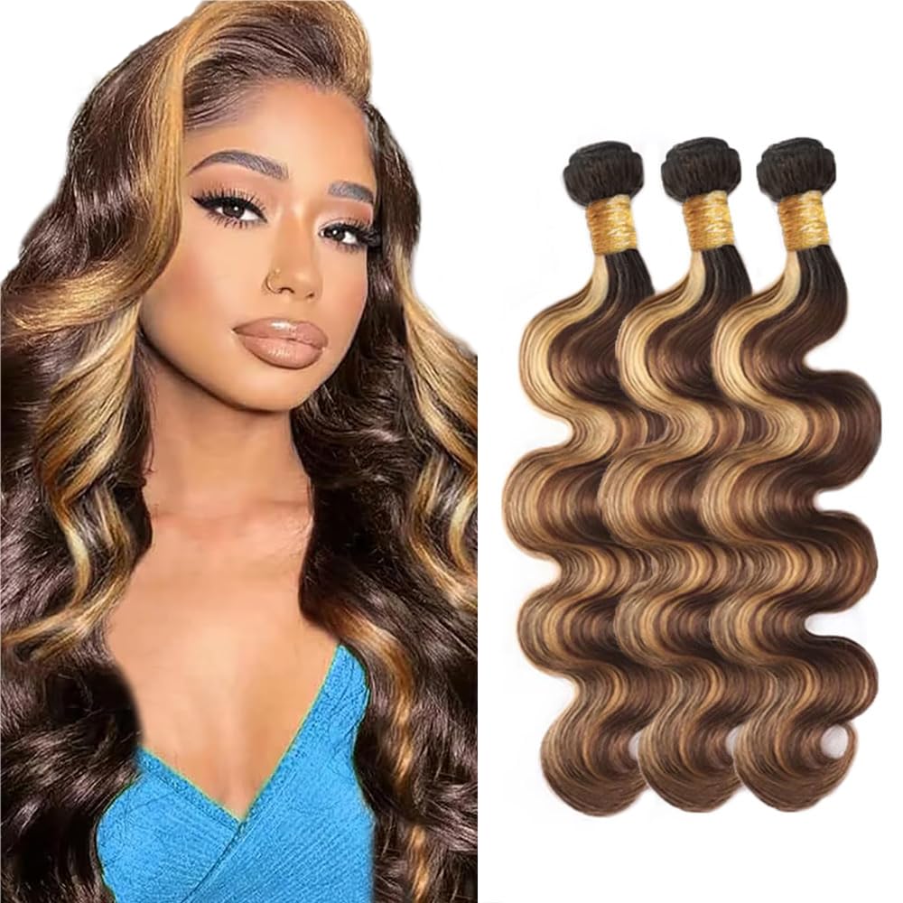 26 28 30 inch P427 Human Hair Bundles Dark Brown Body Wave Bundles Ombre Highlight Human Hair Bundle Honey Brown Color