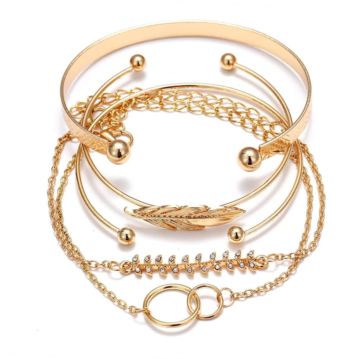 Jewels Galaxy Gold-Plated Gold-Toned Set of 5 Contemporary Stackable Bracelet Set For Women and Girls (CT-BNGF-49166) (B0BSS3MZVL) Amazon Price History, Amazon Price Tracker