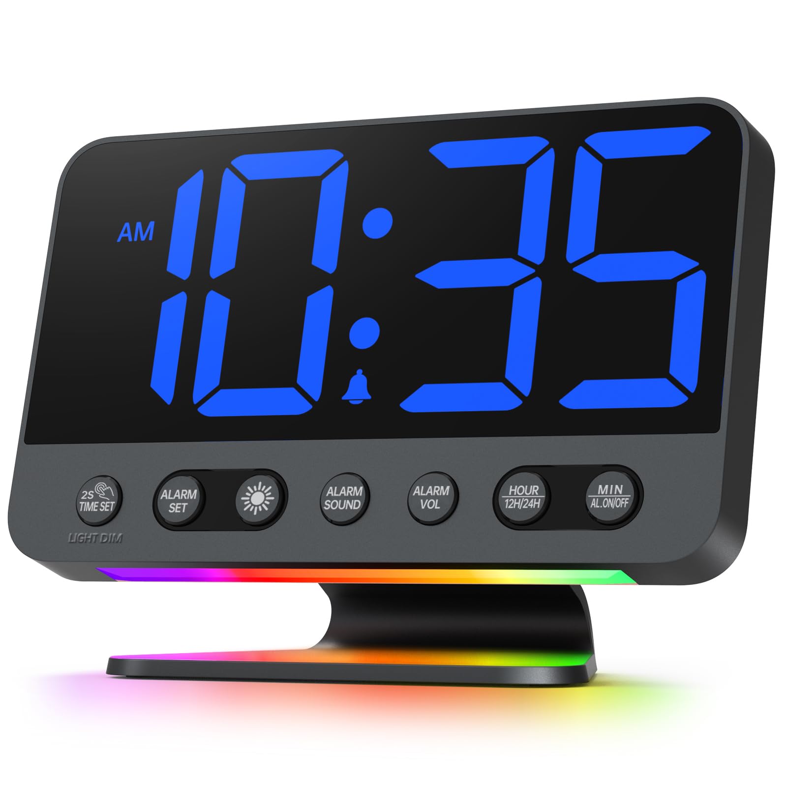 Digital Alarm Clocks for Bedrooms: Large Bold Number 5 Brightness Dimmer - Easy to Read Across The Room - 5 Alarm Sound 8 Night Light - Black