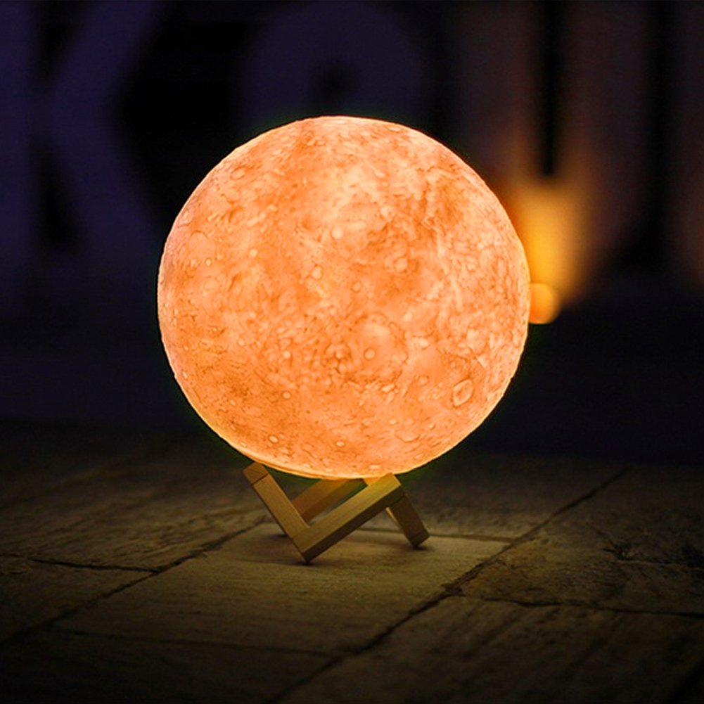 Full Moon Lamp 3D LED Night Modern Floor Lamp Dimmable Touch Control Brigntness USB Charging White/Warm Light Luna Moon lamp with Stand 13 cm