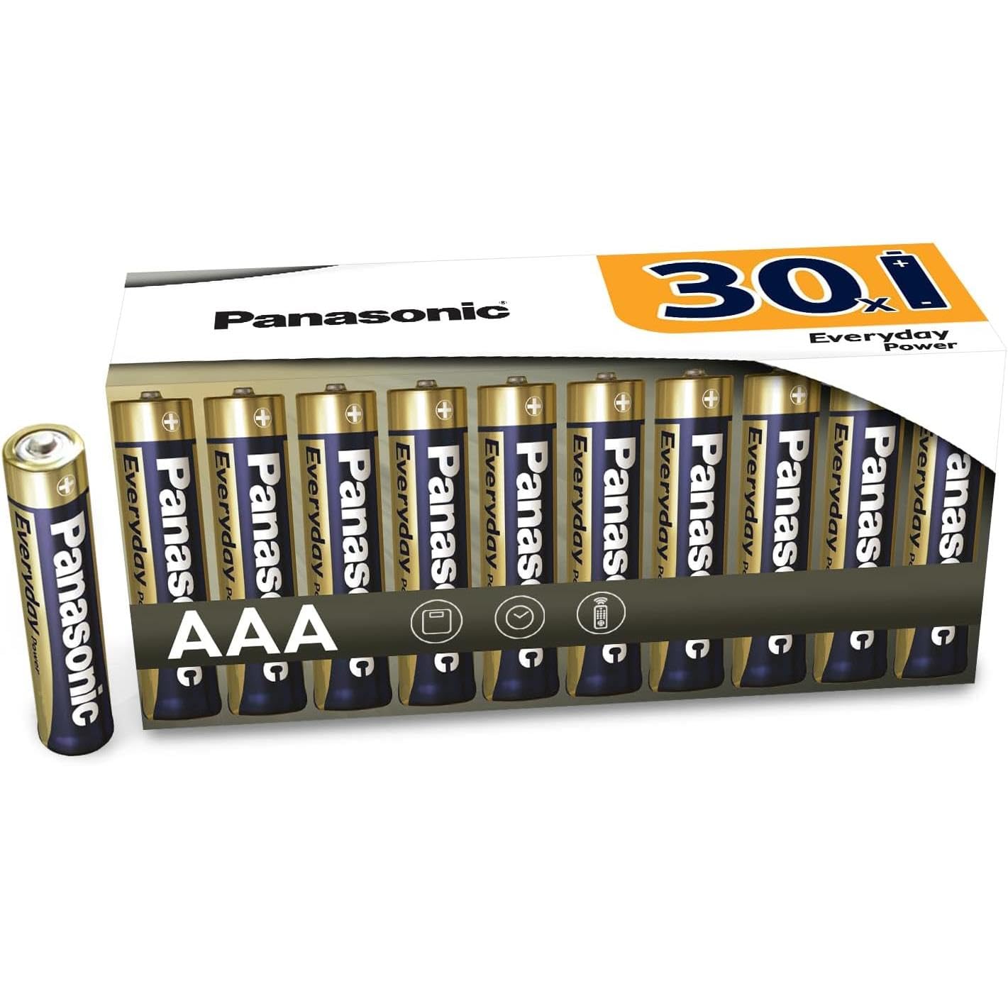 Panasonic Alkaline Power AAA – Lot De 30 Piles Micro LR03 1,5V – Anti-Fuite 7 Ans, Idéal Télécommandes, Horloges, Balances