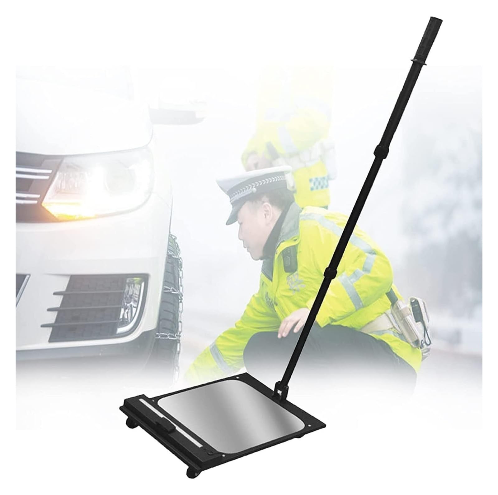 YNIYUJKL Under Car Search Mirror, Under Vehicle Inspection Mirror With Wheels And Led Light, 30Cm Convex Mirror, Adjustment Length 50-110Cm Telescopic Inspection Mirror,