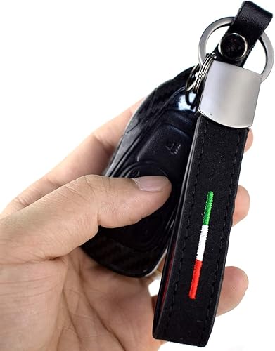 KE-KE Anillo de llavero de cuero con bordado de Alcantara con bandera italiana para Alfa Romeo Fiat Ferrari Maserati Lamborghini bandera italiana 3