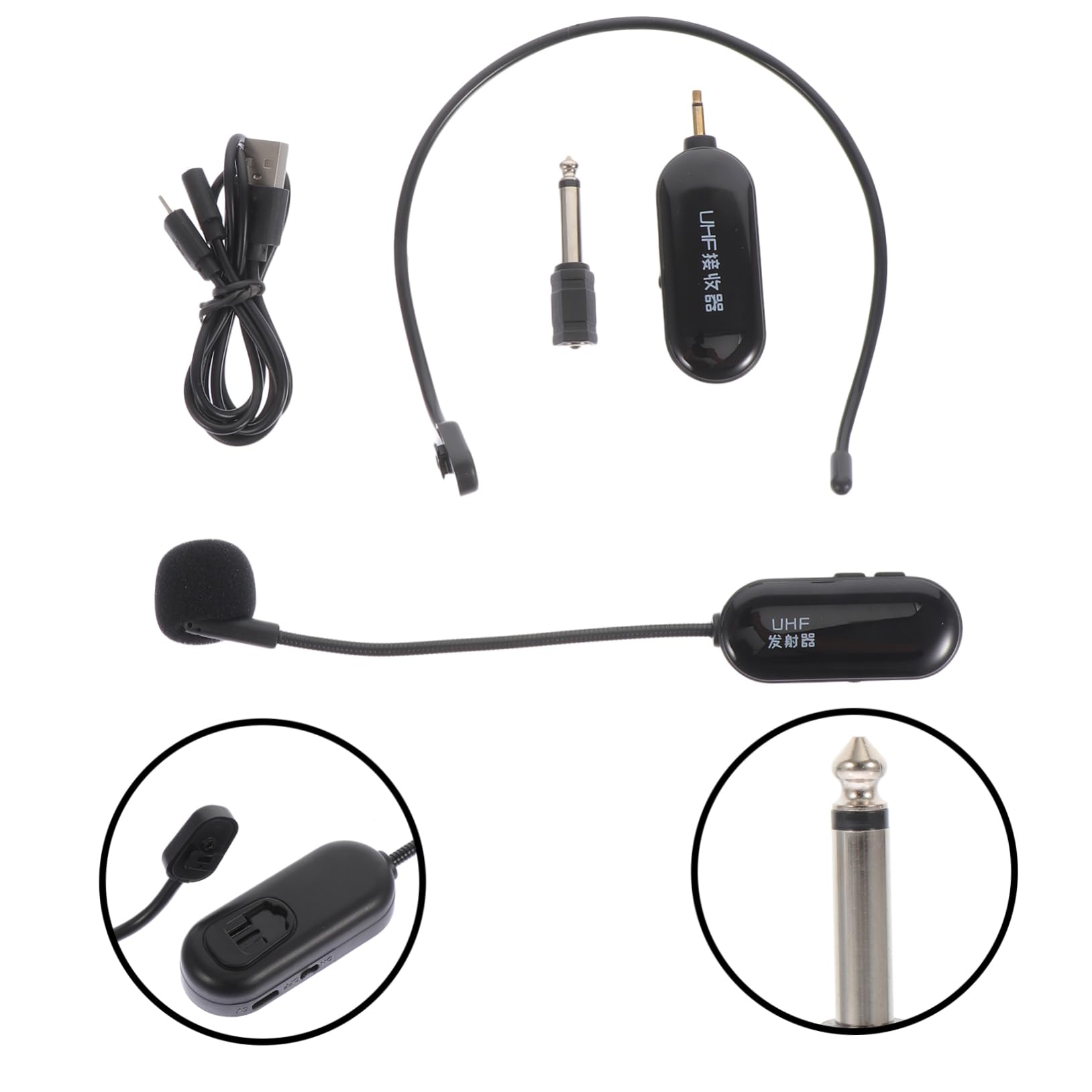 Micrófono Inalámbrico de Diadema UHF Negro, Pequeño y Duradero, Conector Estándar de 3,5 Mm, Compatible Amplificadores, Adecuado para Profesores y Guías Turísticos