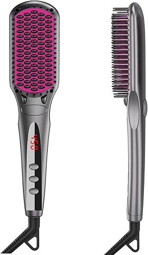Cepillo alisador iónico de cerámica de Meog Lileis con calefacción de 25 segundos se calienta rápidamente, antiquemaduras y memoria de temperatura,