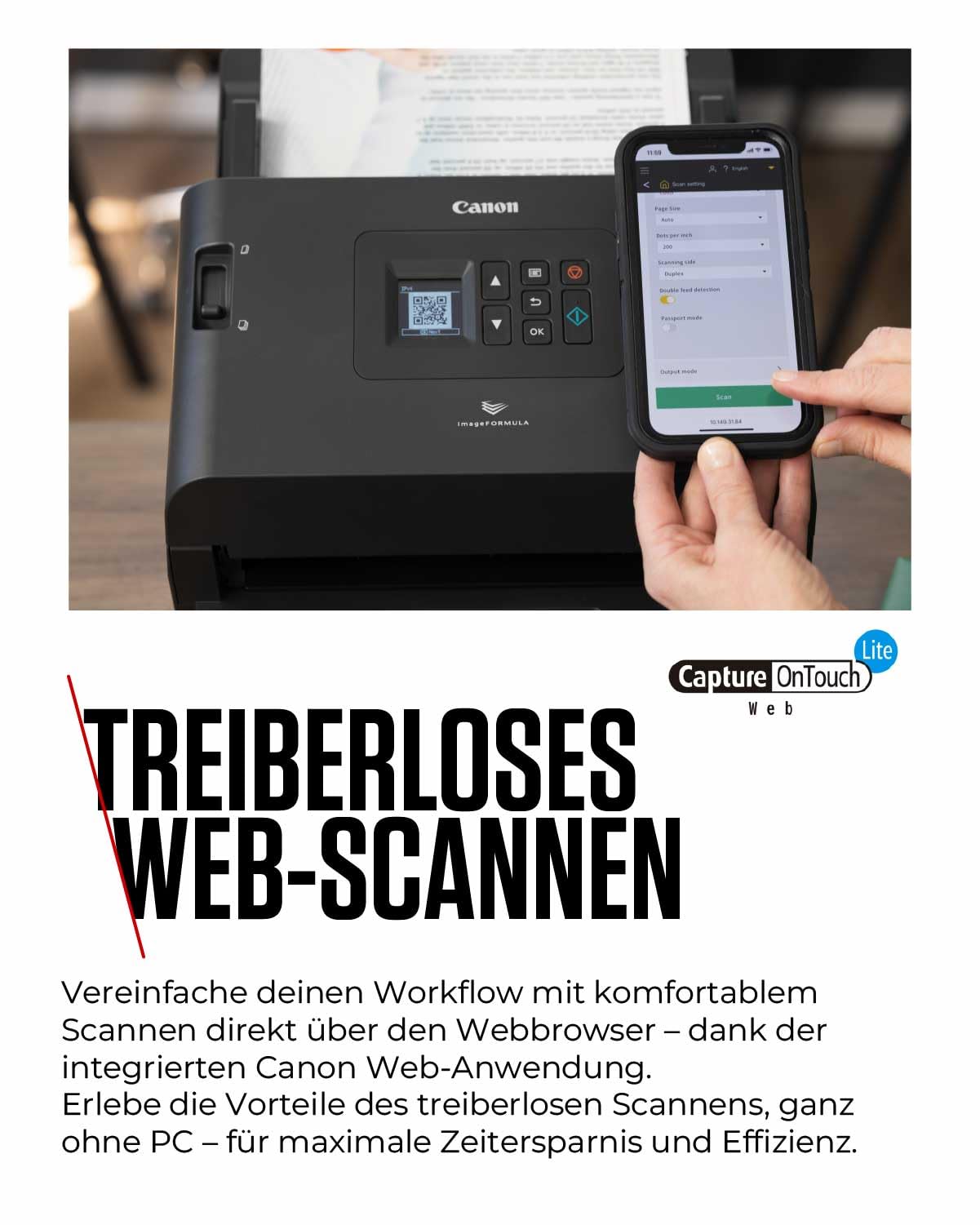 Canon Scanner imageFORMULA DR-S250N| Dokumentenscanner mit Web-Scan Funktion | Duplex Scanner mit Einzug | LAN & USB | 60 Blatt Einzug | 50 Seiten/Min | CaptureOnTouch Software mit OCR I PDF I Twain