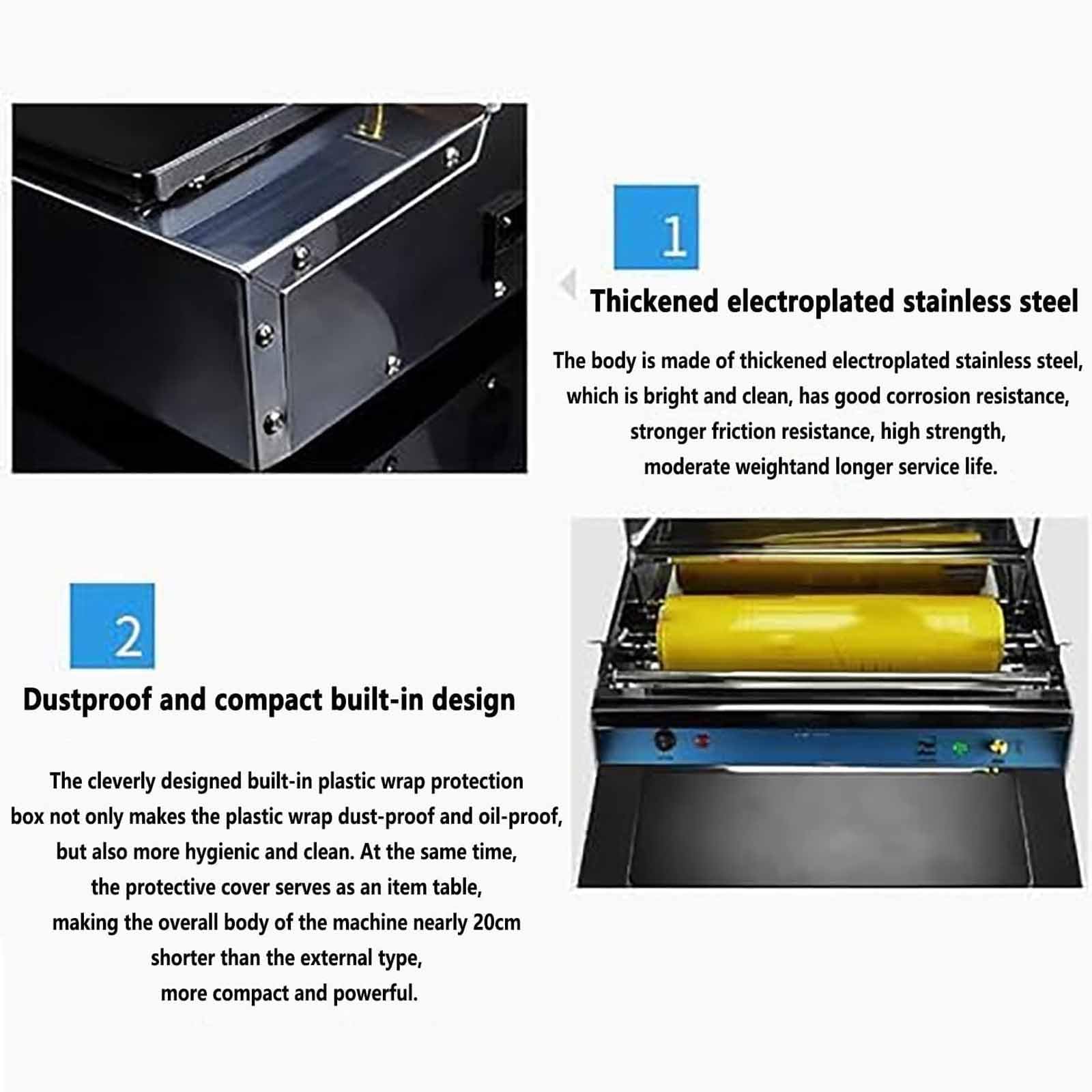 ERICAT Sellador Eléctrico De Film Transparente, Máquina De Film Transparente para Conservación De Alimentos De Supermercado con Tapete Antideslizante, Cuchilla De Corte: 50-130 ℃, Adecuado para Film