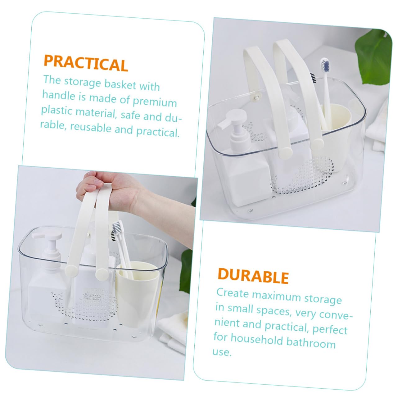 Cesta De Portátil De Plástico Transparente Para Baño Organizador Multifuncional De Gran Capacidad Para Hogar y Cocina