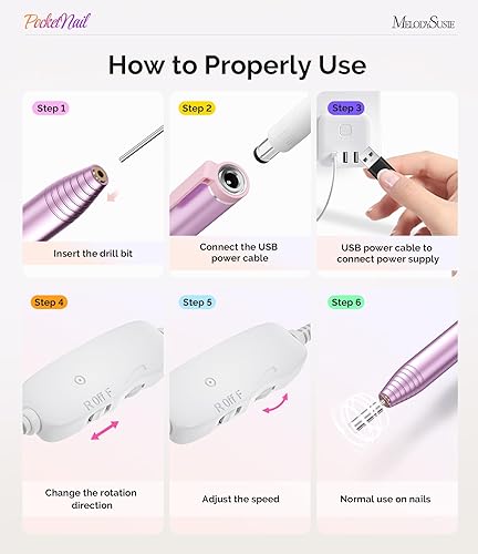 Miniatura 4 de MelodySusie PocketNail - Taladro de uñas USB delgado ergonómico en forma de bolígrafo, PC100G 20000 RPM, lima eléctrica portátil para todas las