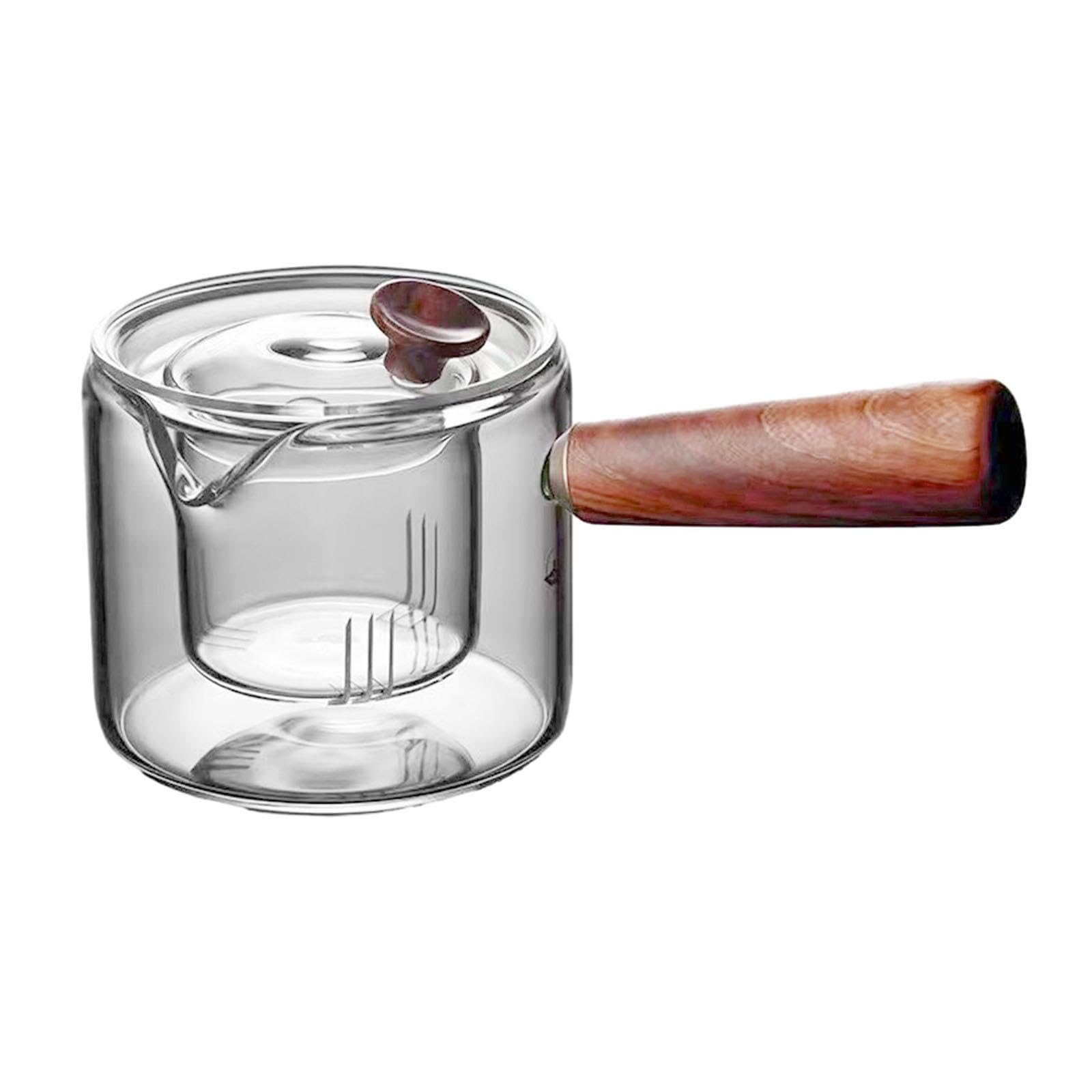 Théière en verre borosilicate et sa poignée en bois anti-brûlure