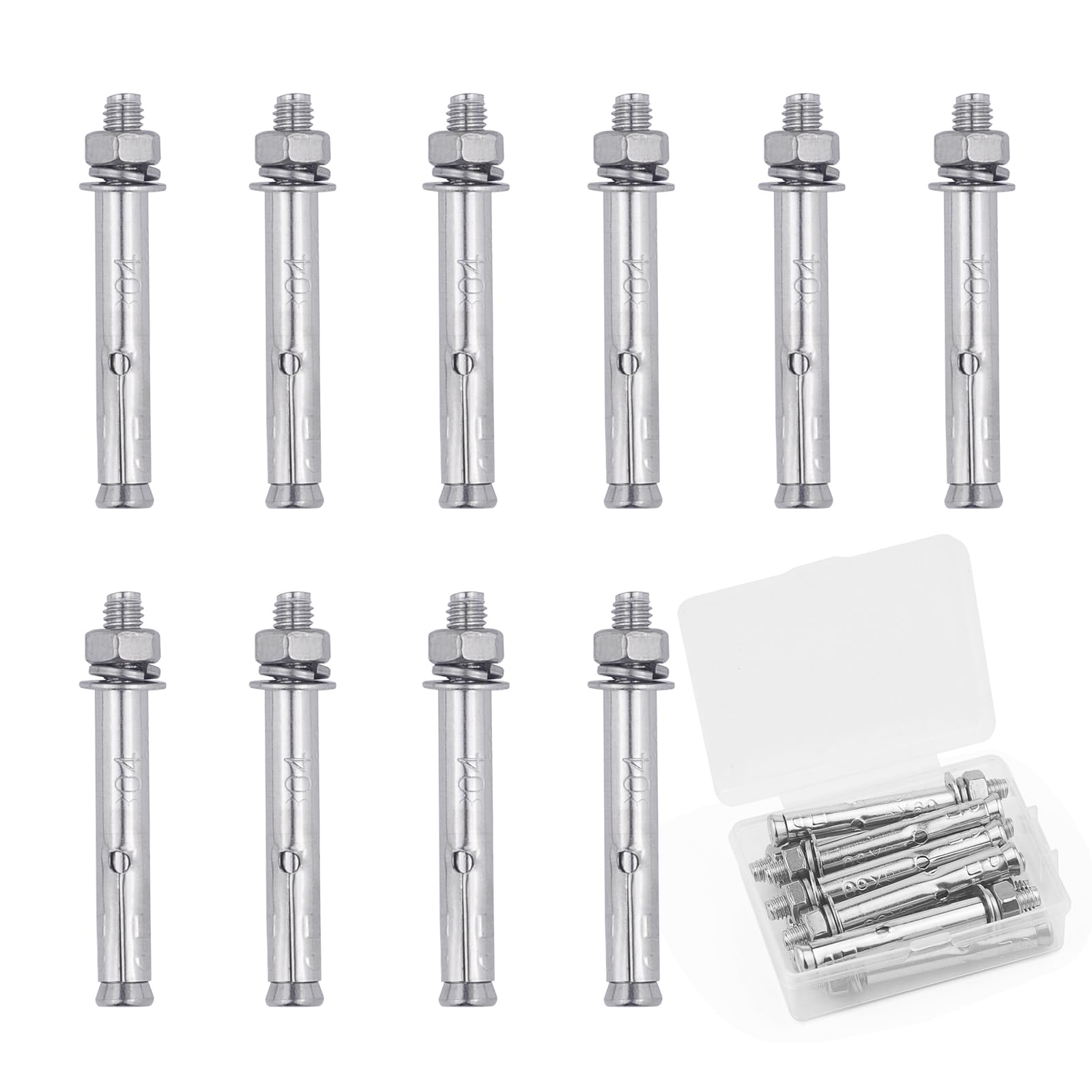 10 piezas Tornillos de expansión de acero inoxidable 304, M6 x 60 mm para objetos de pared, suelos de hormigón, montajes decorativos en techos