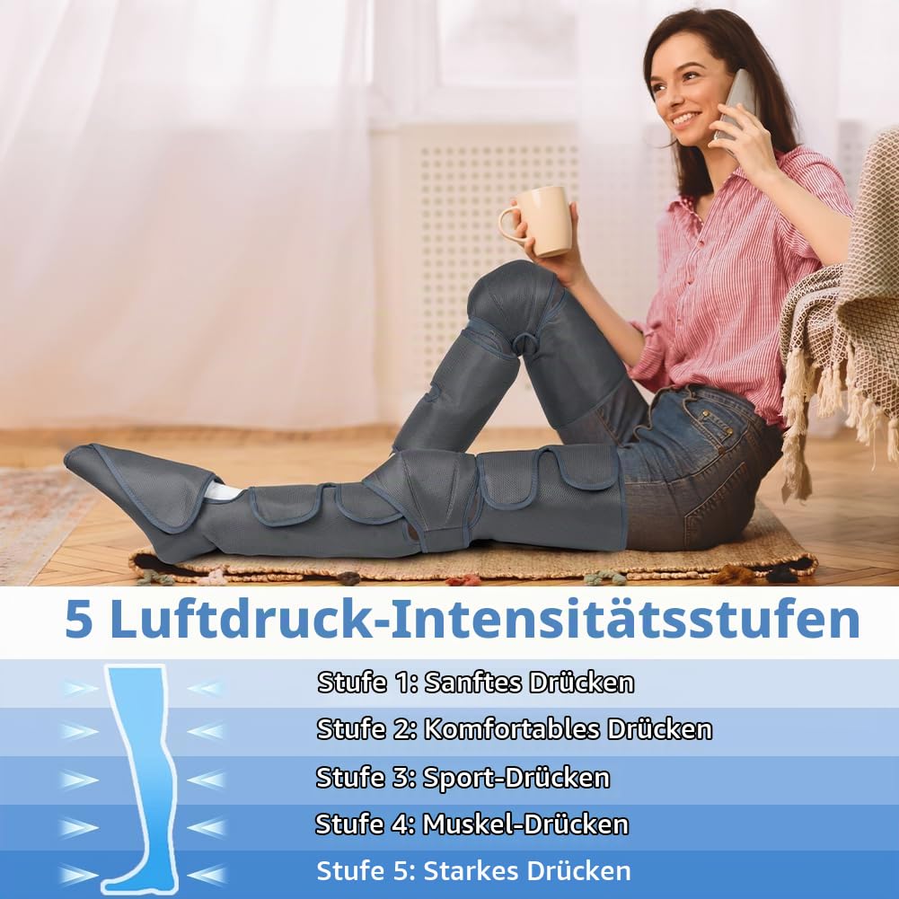 Aolso Beinmassagegerät, Kniemassagegerät mit Wärme, Wadenmassagegerät mit Luftkompression, Beinwickel-Massagestiefel für Schmerzen und Durchblutung, 3 Modi & 5 Intensitäten, Geschenke für Eltern