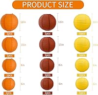 Vista 2 de BEISHIDA 12 Linternas de Papel Naranjas de Otoño Decorativas Amarillas Naranjas Marrones Colgantes Redondas Linternas de Papel Lámpara para Acción