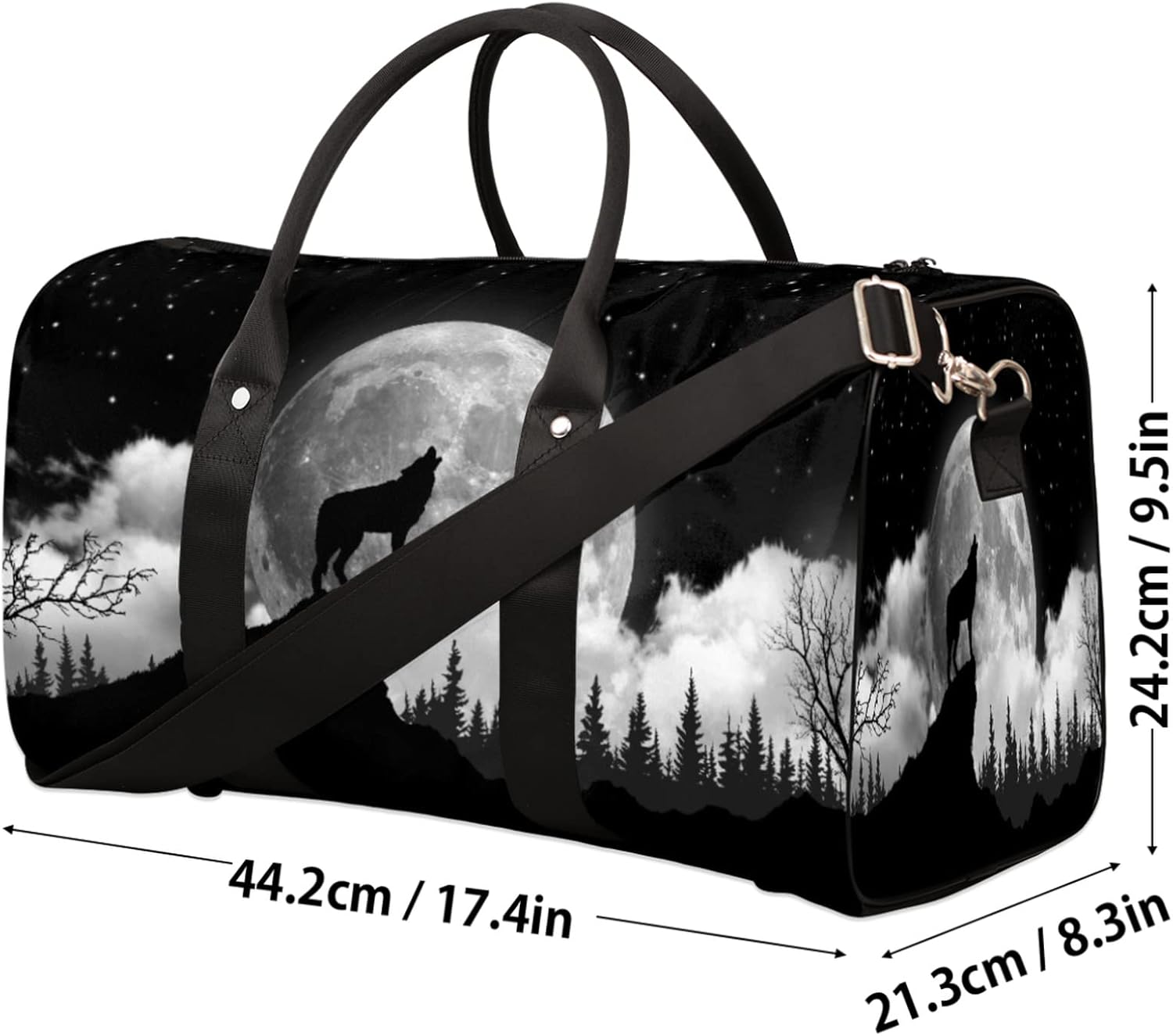 Travel Duffel Bag Wolf Moon Tree Theme Sport Tote Gym Bag Waterproof Foldable Carryon Weekend Overnight Training Handbag Sports Duffle Bags for Women Men Boys Girls
