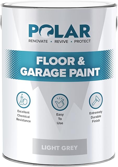 Polar Heavy Duty Interior Light Grey Floor & Garage Paint 5 Litre - Ideal for Garages, Warehouses & Concrete Stone Floors - Hard Wearing & Slip Resistant Mid-Sheen Finish - Packaging May Vary
