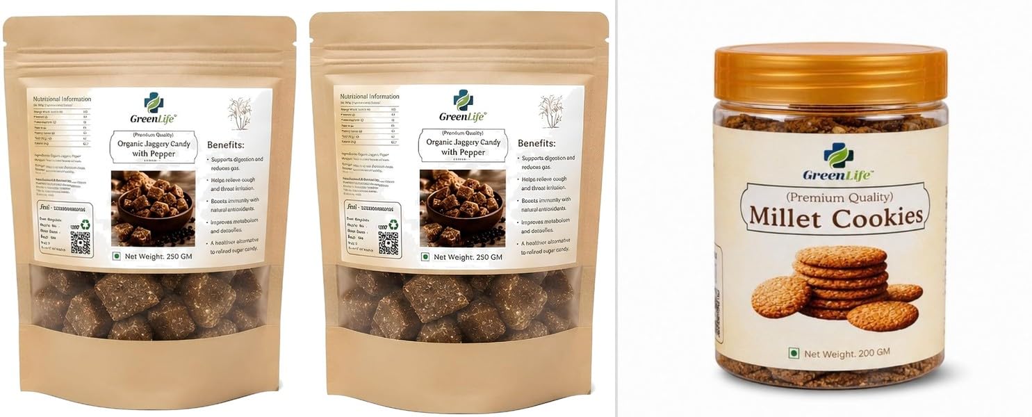 Organic Jaggery Candy Ginger Mix 250g | Natural Desi Gur Ginger Candy | Traditional Sweet & Spicy pack of 2Quinoa Peri Peri Chips | Spicy Baked Quinoa | Chips | 150g | GreenLife Combo | T-image-24