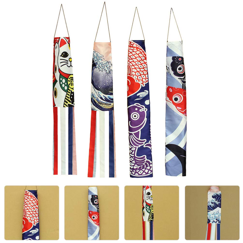PRETYZOOM 4 Pièces Japonais Carpe Manche à Vent Poisson Drapeau Cerf-Volant Koinobori Décor Suspendu pour Japonais Sushi Bar Izakaya Chambre