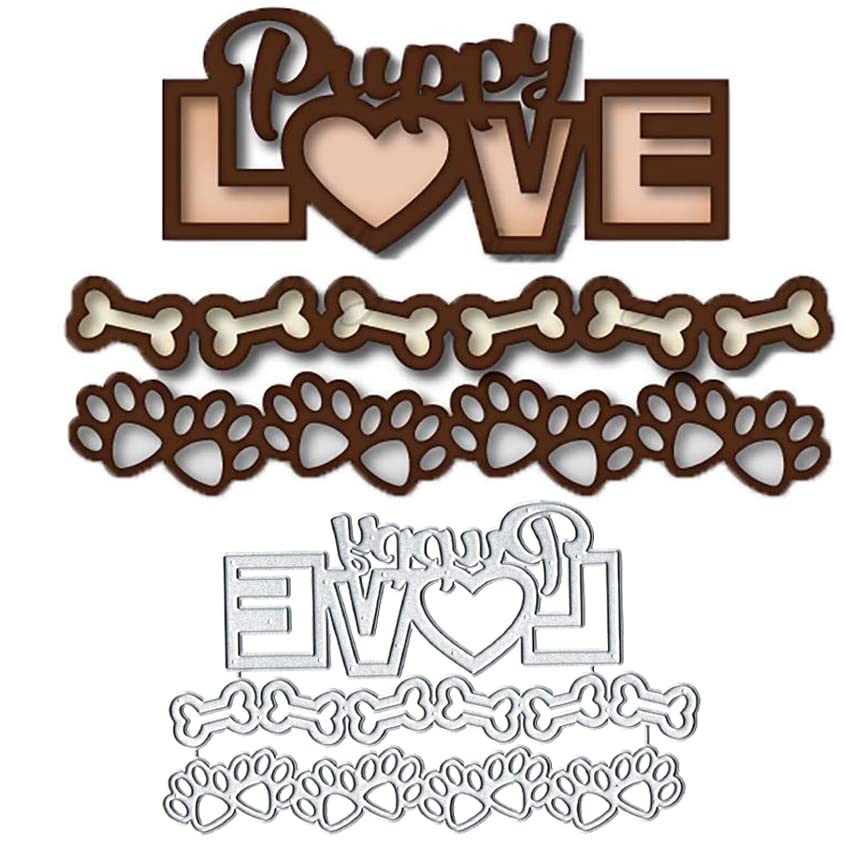 Pet Dog Puppy Footprint Love Metal Die Cuts Cutting Dies, Pet Dog Puppy Footprint Love Paper Cards Cutting Dies Cut Stencils for DIY Embossing Card