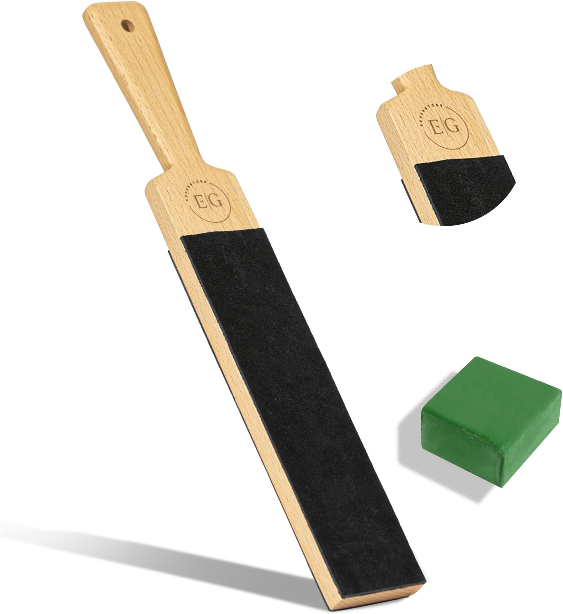 E & G Leather Strop for Knife Sharpening - Leather strop Kit with Sharpening Stropping Compound - Get Razor-Sharp Edges with Knife Stropping Compound Kit Black