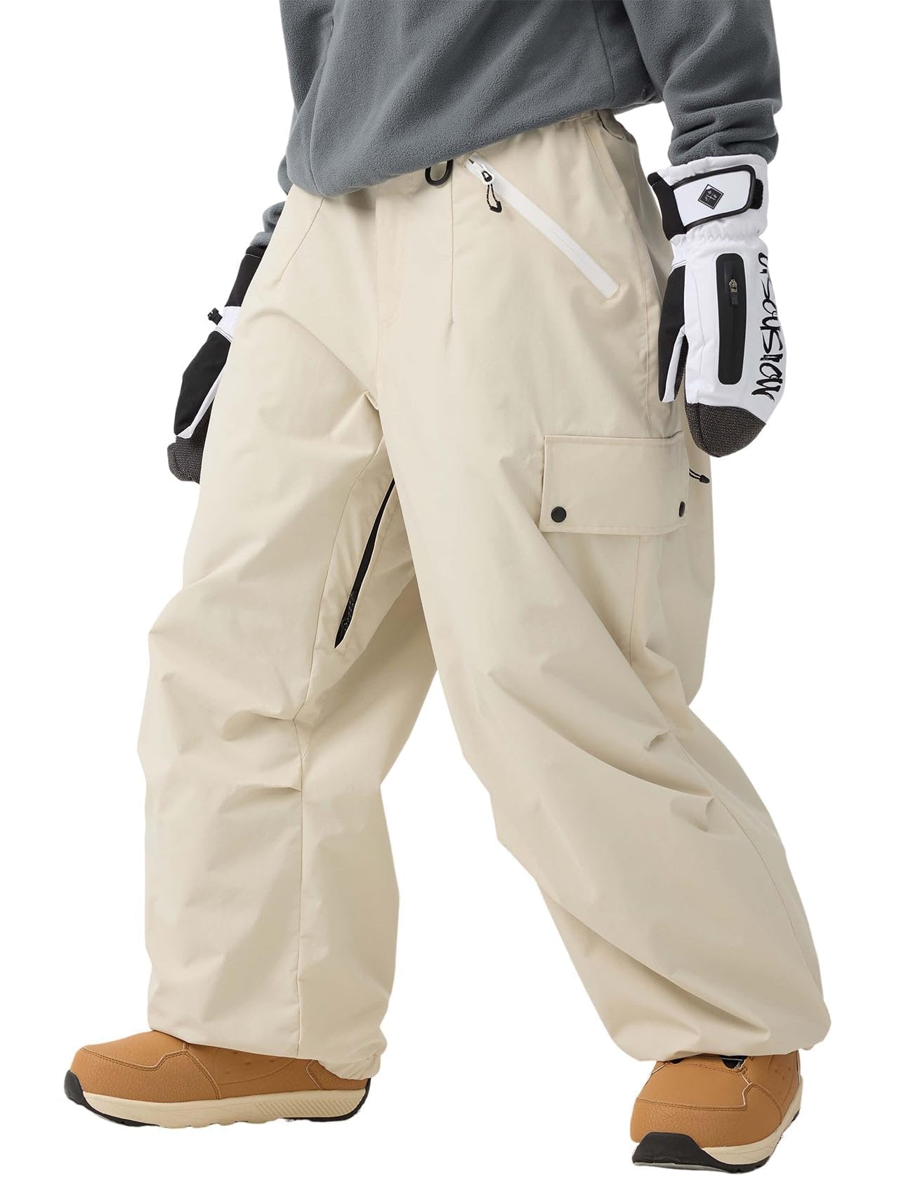 Photo 1 of GSOU SNOW Women Men Baggy Ski Pants Loose Snowboarding Pants Snow Pant Insulated Waterproof Windproof Outdoor Sport Beige