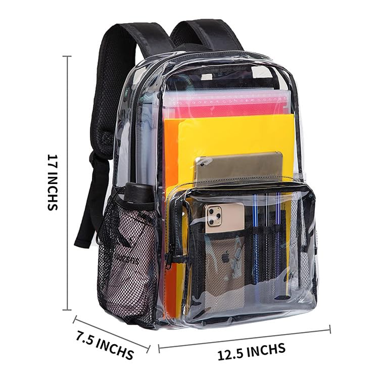 Clear Backpack Heavy Duty PVC Transparent Backpack with Reinforced Strap Stitches & Large Capacity for College Workplace Security - Black4