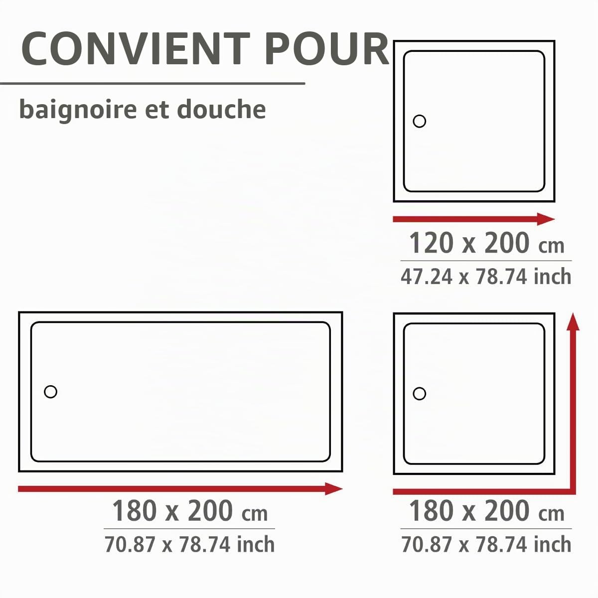 WENKO Rideau de Douche Anti-moisissure Flex Astera - antibactérien, Lavable, Anneaux intégrés, Polyester, 180 x 200 cm, Blanc